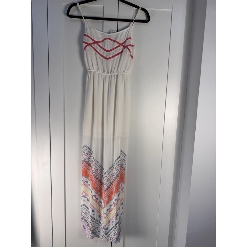 NWT Kendall & Kylie Boho Maxi Dress XS White Red Trim Tribal Print Summer Beach